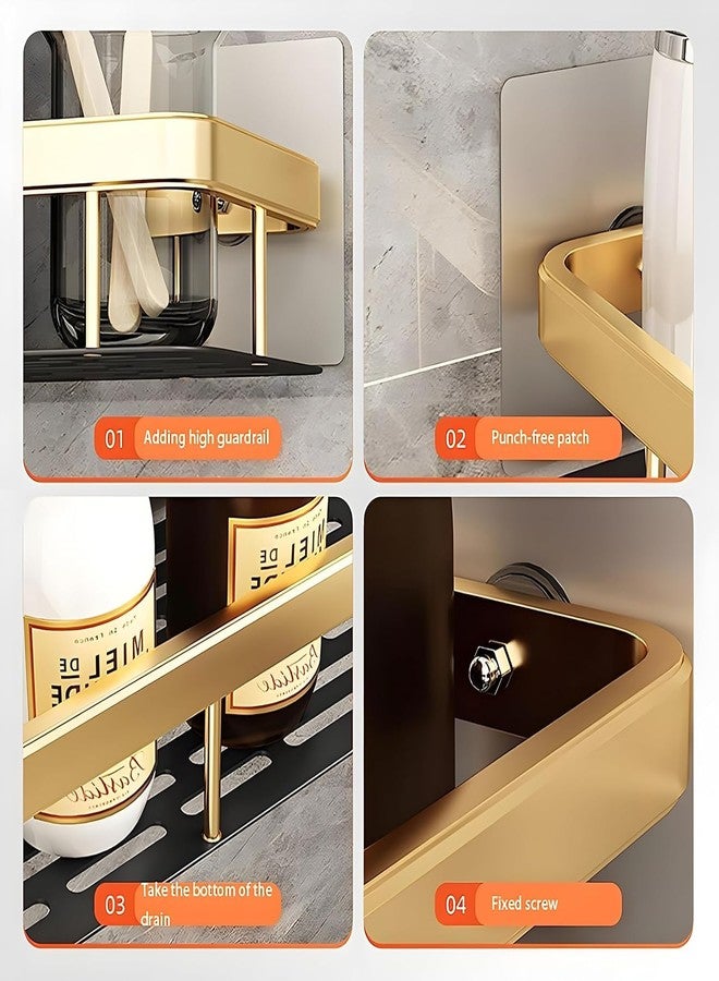 ZEYFLEEB Bathroom Accessories - Multipurpose Aluminium Bathroom Shelf for Wall, Self-Adhesive Wall Mounted Bathroom Organiser Without Drill (2, Bathroom Shelf - Gold) - Image 4